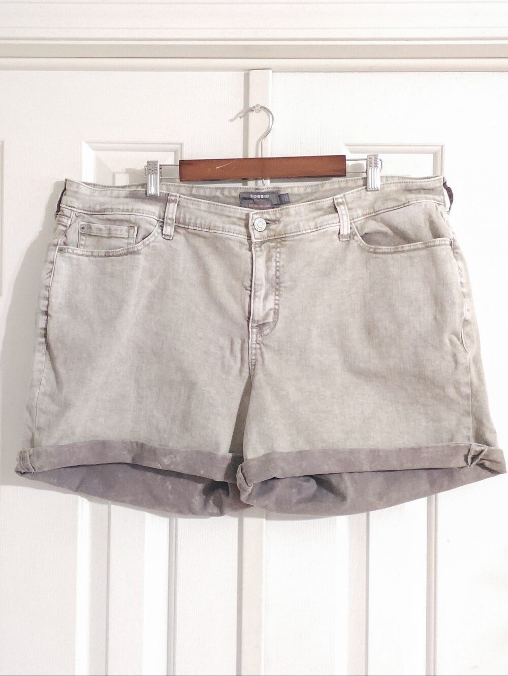 Torrid Light Gray Rolled-Hem Denim Shorts